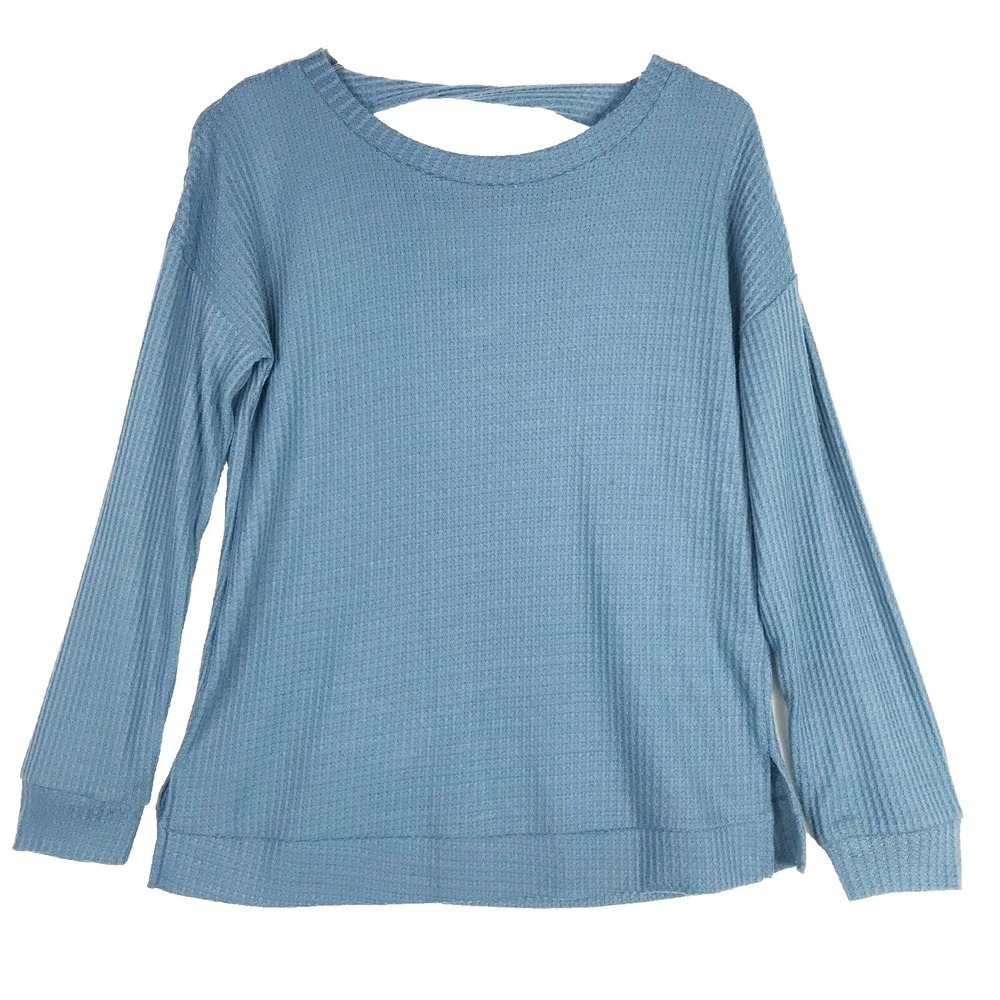 1 State Top Womens Small Blue Waffle Knit Thermal Strappy Back Grunge Preppy New
